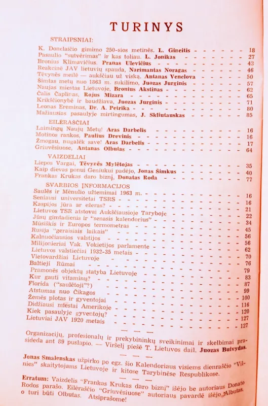 Vilnies kalendorius (ALMANAC) 1963 metams - Autorių Kolektyvas, knyga 4