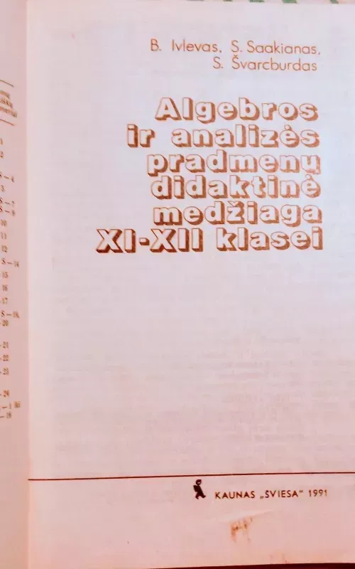 Algebros ir analizės pradmenų didaktinė medžiaga XI-XII klasei - Autorių Kolektyvas, knyga 3