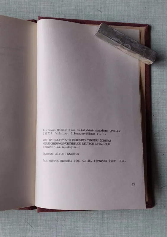 Vokiečių-lietuvių kalbų draudimo terminų žodynas  Versicherrungswörtenbuch deuch-litauish - Algis Patašius, knyga 5