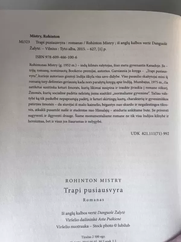 Trapi pusiausvyra - Mistry Rohinton, knyga 3