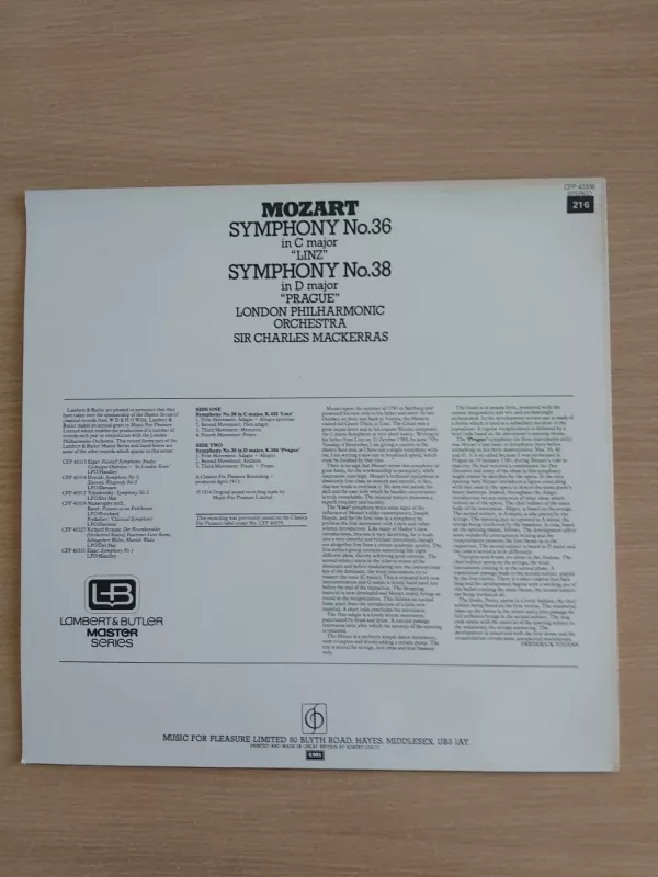 Mozart*, London Philharmonic Orchestra, Sir Charles Mackerras - Symphony No. 38 In D Major "Prague" / Symphony No. 36 In C Major "Linz" - Mozart*, London Philharmonic Orchestra, Sir Charles Mackerras, plokštelė 3