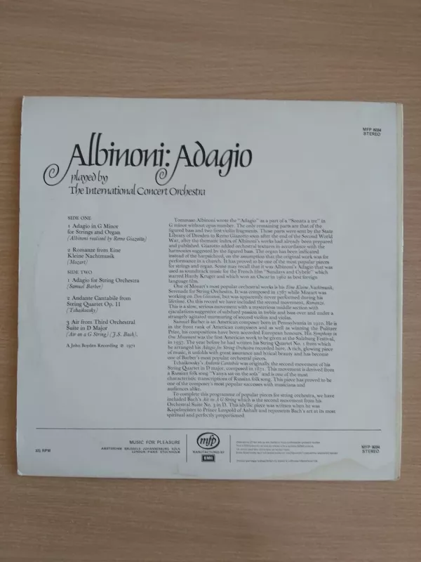 Albinoni*, Mozart*, Barber*, Tchaikowsky*, Bach* - Adagio D'Albinoni - Albinoni*, Mozart*, Barber*, Tchaikowsky*, Bach*, plokštelė 3