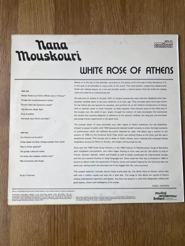 White Rose of Athens - Nana Mouskouri, plokštelė 3