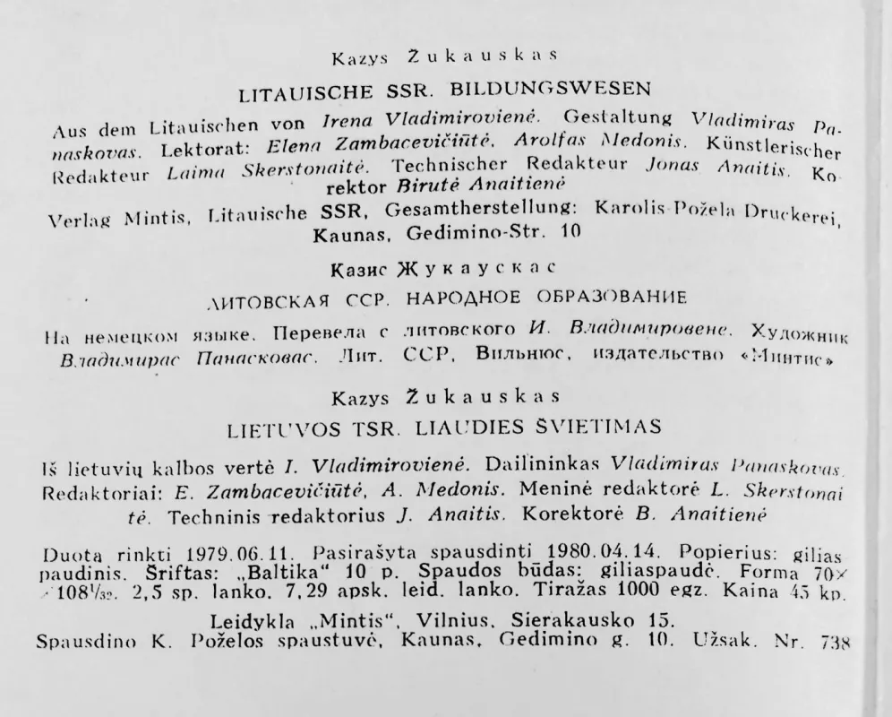 Litauische SSR. Bildungswesen - Kazys Žukauskas, knyga 4