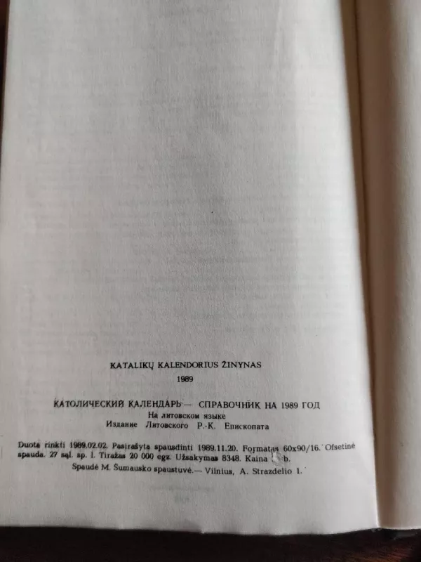 Katalikų kalendorius žinynas 1989 - Autorių Kolektyvas, knyga 4