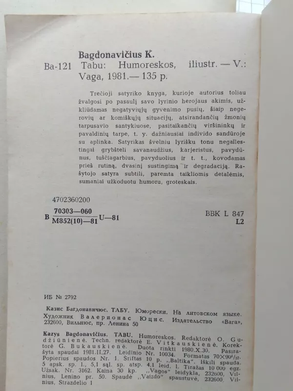 Tabu: Humoreskos - K. Bagdonavičius, knyga 4