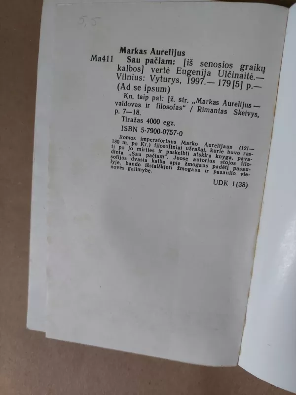 Sau pačiam -   Markas Aurelijus, knyga 4