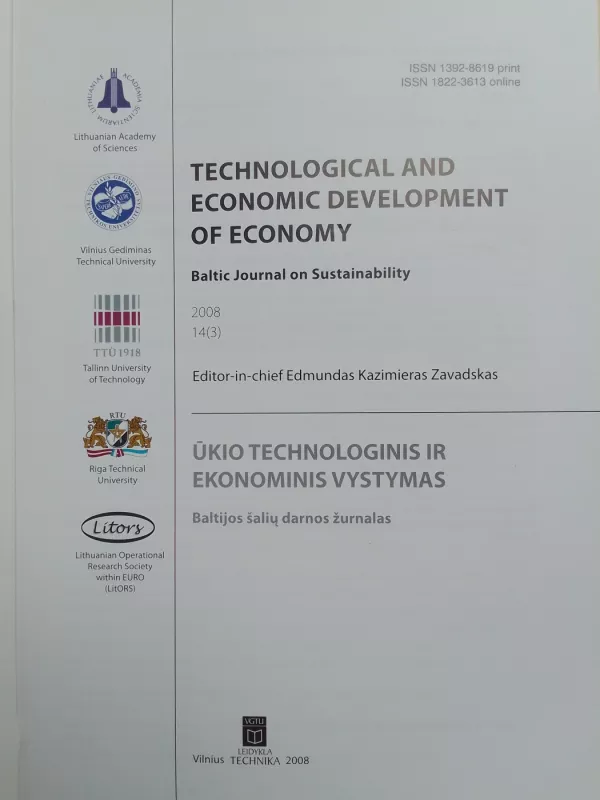 Technological and economic development of economy 2008 14(3) - Editor-in-chief Edmundas Kazimieras Zavadskas, knyga 3