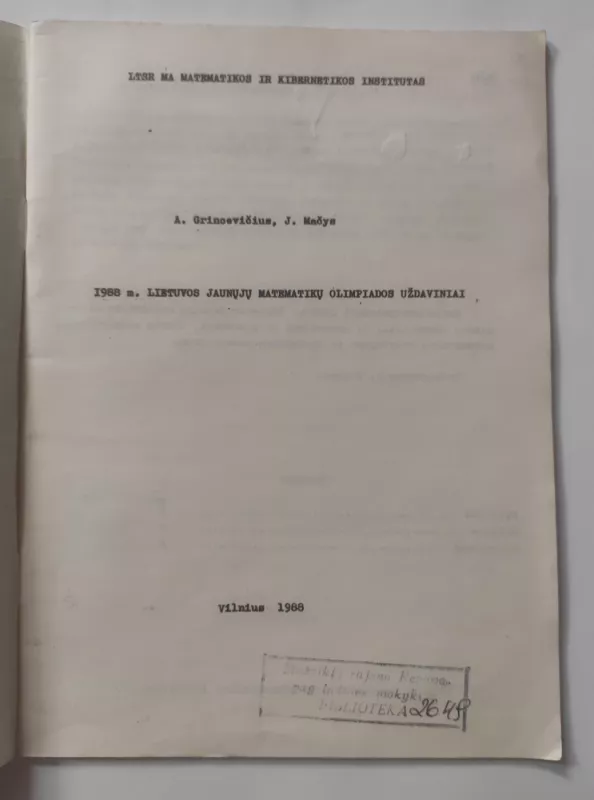 1988 m. Lietuvos jaunųjų matematikų olimpiados uždaviniai - Arūnas Grincevičius, Juozas  Mačys, knyga 3
