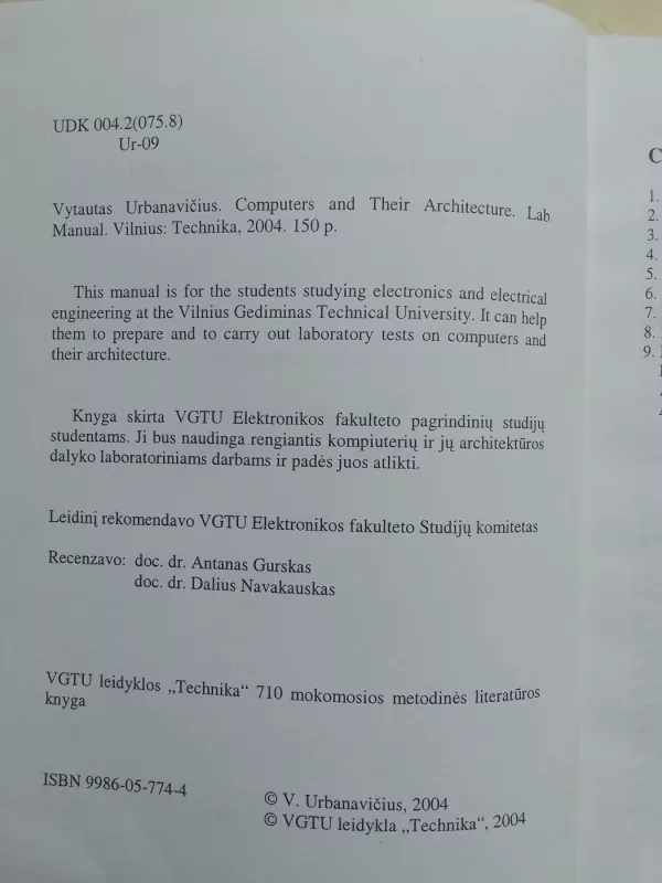 Computers and their architecture: Lab Manual - Vytautas Urbanavičius, knyga 5