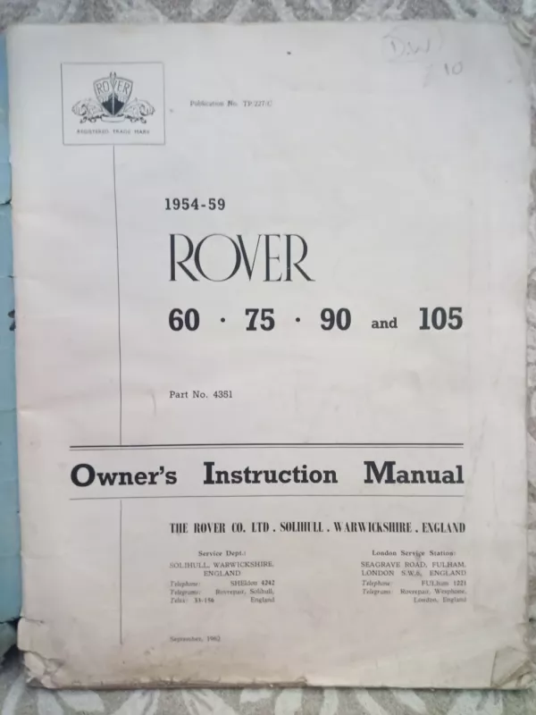 Rover 60. 75. 90 and 105 - Solihull , Warwickshire, knyga 3