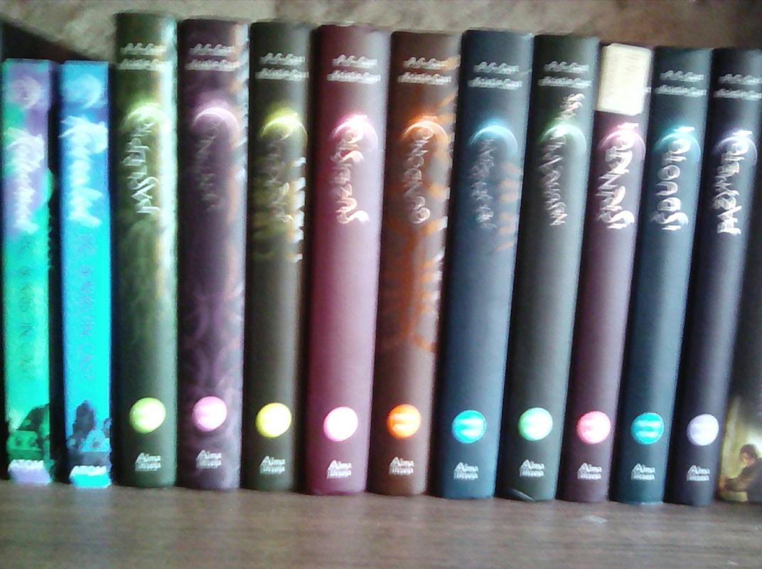 Serija "Nakties namai", visos 12-a knygų:(1) Pažymėtoji ;(2) Išduotoji ;(3) Išrinktoji ;(4) Nesutramdomas ;(5) Persekiojamoji ;(6) Gundomoji ;(7) Sužeistoji ;(8) Prikeltoji ;(9) Lemtingoji ;(10) Paslėptoji ;(11) Revealed ;(12) Redeemed . - P. C. Cast, Kristin  Cast, knyga