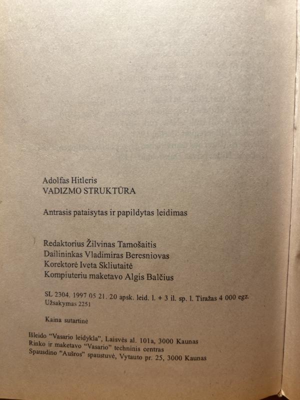 Vadizmo struktūra - Adolfas Hitleris, knyga 3