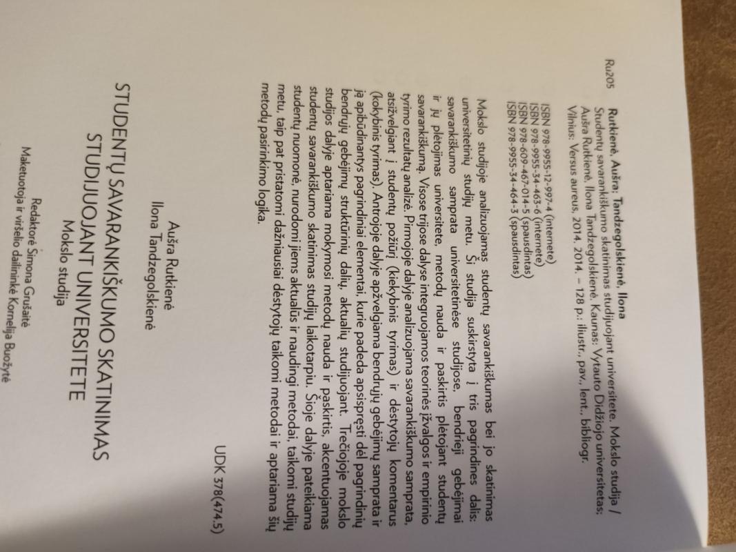 Studentų savarankiškumo skatinimas studijuojant universitete - Aušra Rutkienė, Ilona Tandzegolskienė, knyga 3