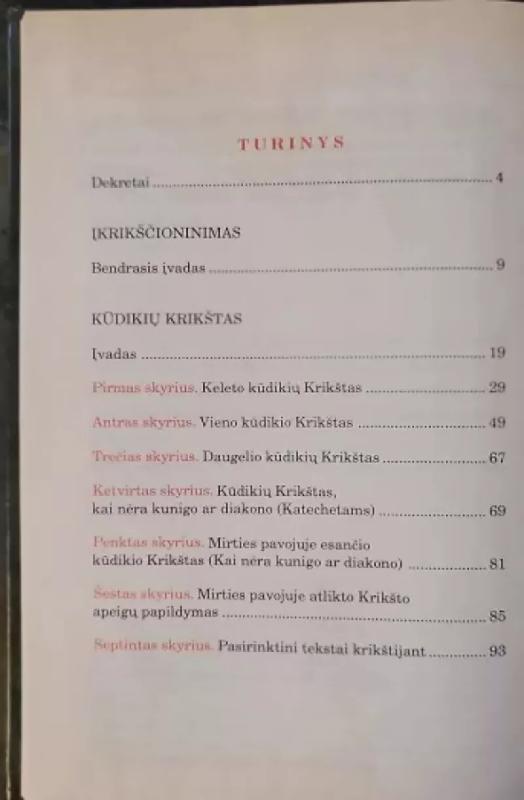 Kūdikių krikštas - Lietuvos Vyskupijų liturginė komisija, knyga 3