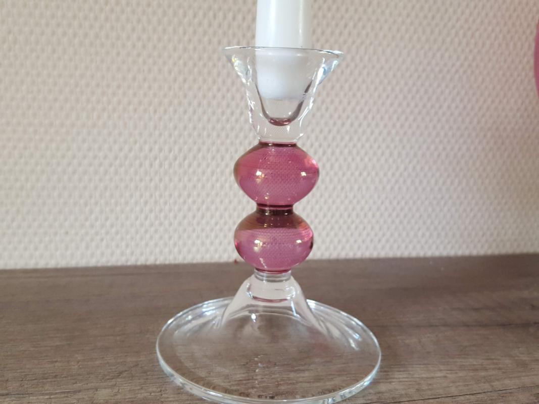 Rožinio stiklo žvakidė 16 cm - , namai ir interjeras 6