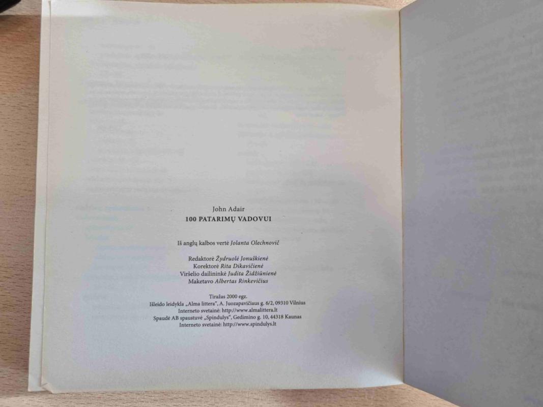 100 Patarimų vadovui - John Adair, knyga 6