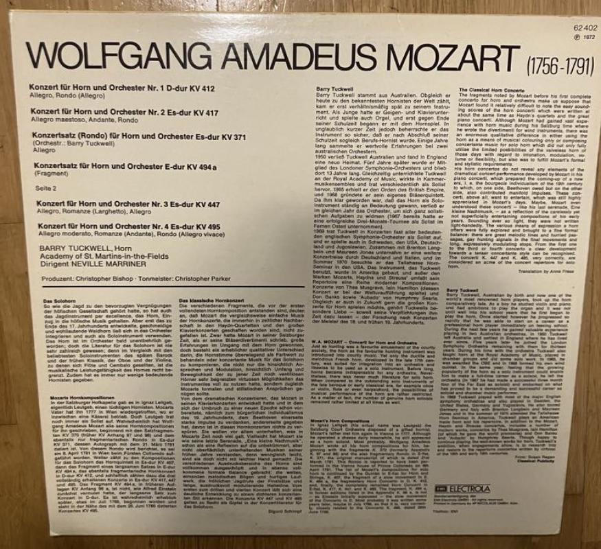 Mozart* - Barry Tuckwell, Academy Of St. Martin-in-the-Fields*, Neville Marriner* – Hornkonzerte (Konzertsätze Für Horn Und Orchester KV 371 Und 494a) - Barry Tuckwell, Academy Of St. Martin-in-the-Fields*, Neville Marriner*, plokštelė 3