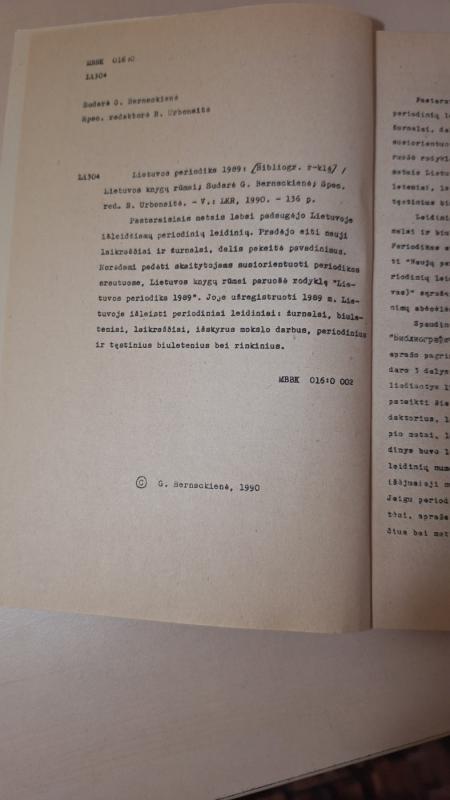 Lietuvos periodika 1989 - G. Bernackienė, knyga 5