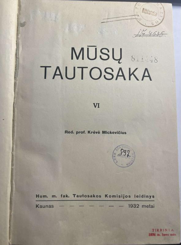 Mūsų tautosaka VI tomas - Vincas krėvė Mickevičius, knyga 2