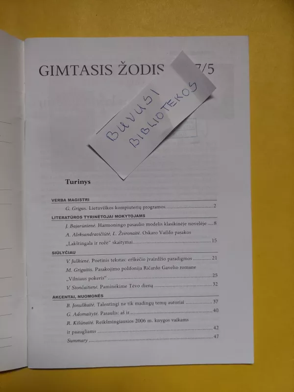 Gimtasis žodis 2007m / Nr.5 - Autorių Kolektyvas, knyga 3
