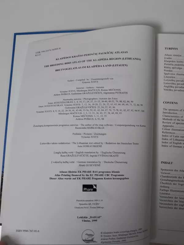 Klaipėdos krašto perinčių paukščių atlasas - Vytautas Jusys, knyga 4