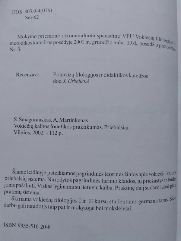 Vokiečių kalbos fonetikos praktikumas: priebalsiai - S. Smagurauskas, A. Martinkėnas, knyga 6