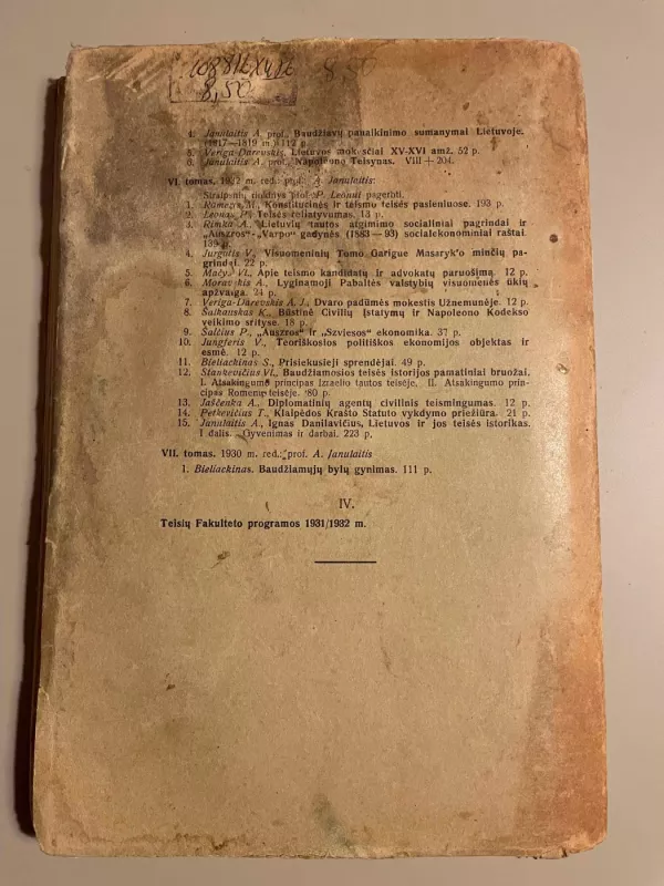 Ignas Danilavičius. Lietuvos bei jos teisės istorikas - Augustinas Janulaitis, knyga 3