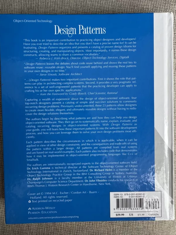 Design Patterns: Elements of Reusable Object-Oriented Software - Erich Gamma, Richard Helm, Ralph Johnson, John Vlissides, knyga
