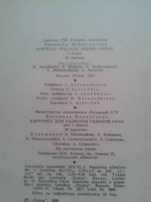 Kortelės rišliajai kalbai ugdyti 1 klasei - Autorių grupė, knyga 3