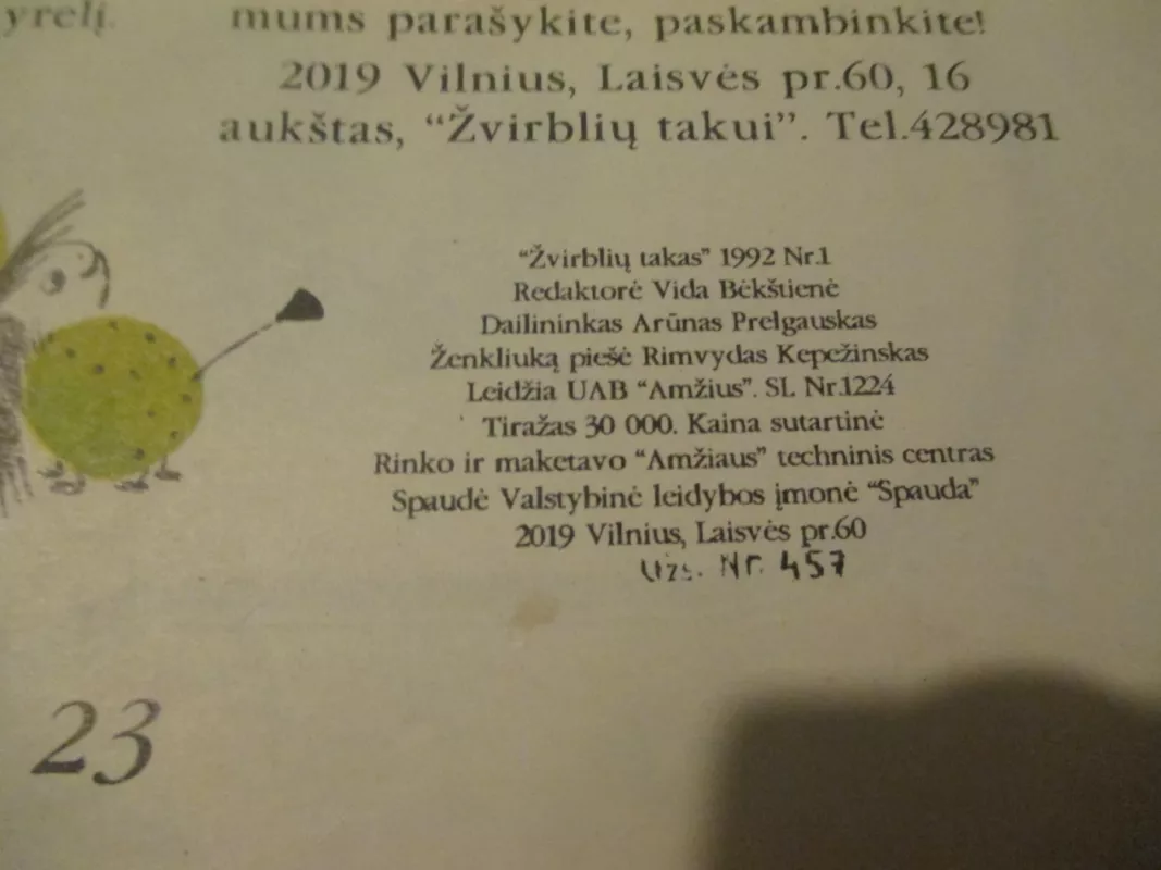 Žvirblių takas, 1992 m., Nr. 1 - Vida Bėkštienė, knyga 4