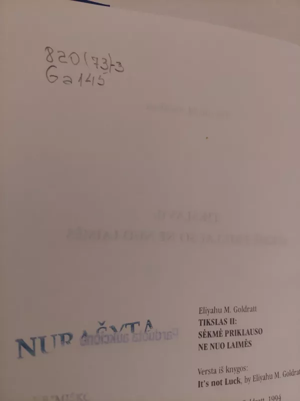 TIKSLAS II . Sėkmė priklauso ne nuo laimės - Eliyahu M. Goldratt, knyga 4