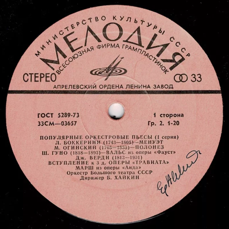 Populiarios orkestrinės pjesės - Bokkerini, Bokkerini, Oginskis, Guno, Verdi, Glinka, Rubinšteinas, Rebikovas, plokštelė 4