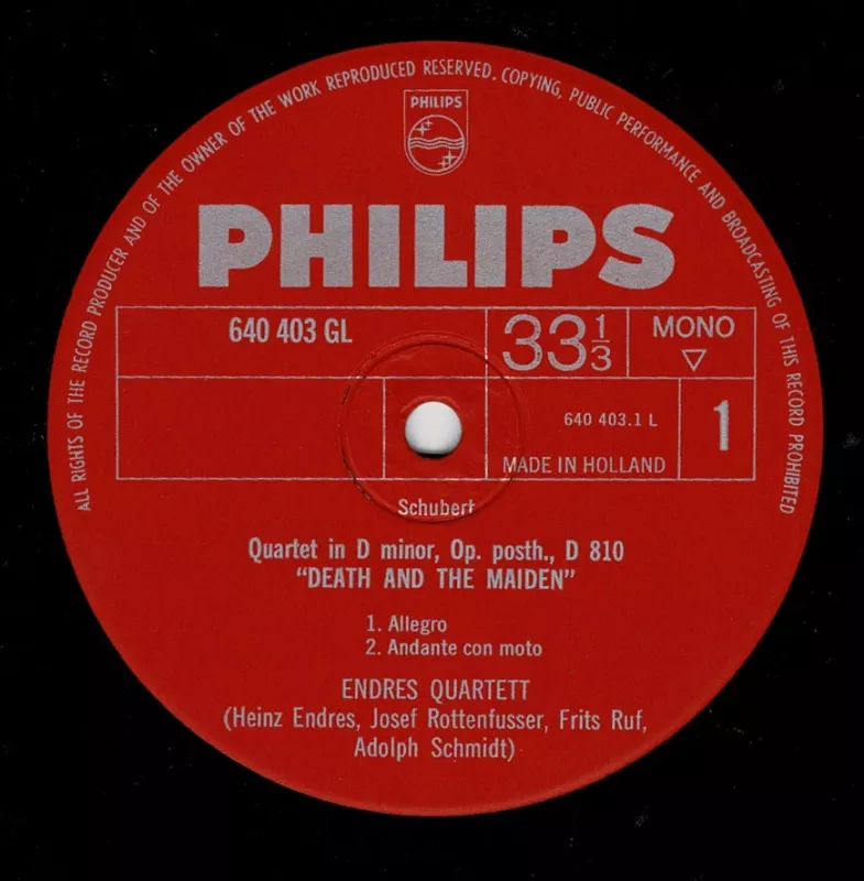 Schubert. Der Tod und das Madchen - Schunert, plokštelė 3