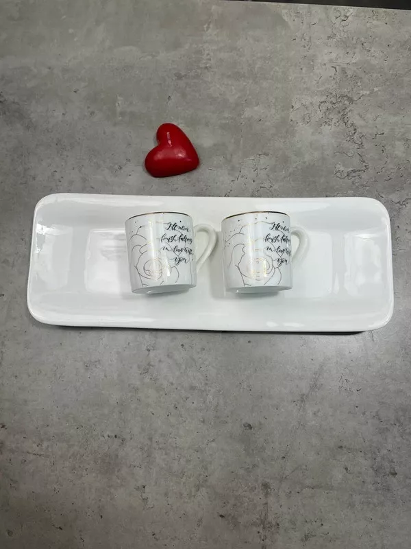 Puodelių komplektas su padėkliuku A love story - , namai ir interjeras 5