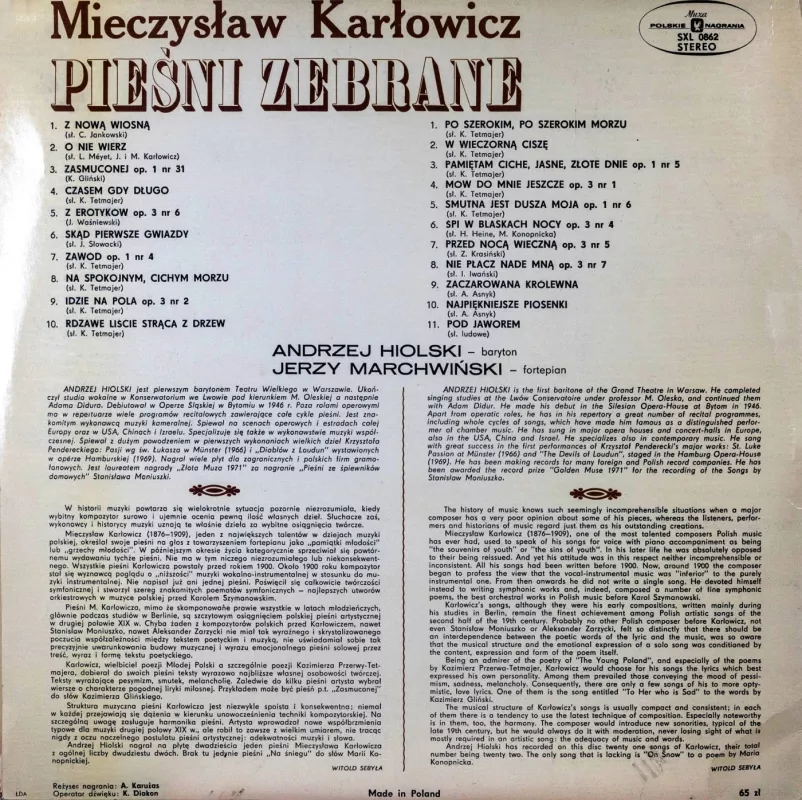Mieczyslaw Karlowicz. Piesni Zebrane - Mieczyslaw Karlowicz, plokštelė 3
