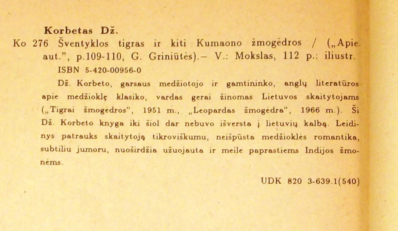 Šventyklos tigras ir kiti Kumaono žmogėdros - Džimas Korbetas, knyga 6