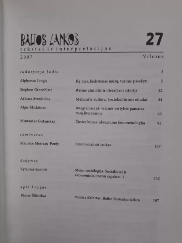 Baltos lankos, 2007 m., Nr. 27 - Autorių Kolektyvas, knyga 4