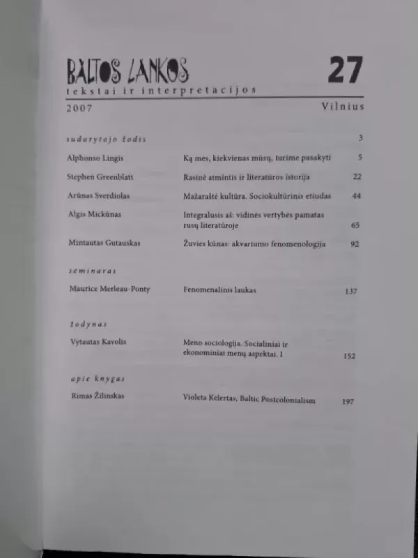 Baltos lankos, 2007 m., Nr. 27 - Autorių Kolektyvas, knyga 3