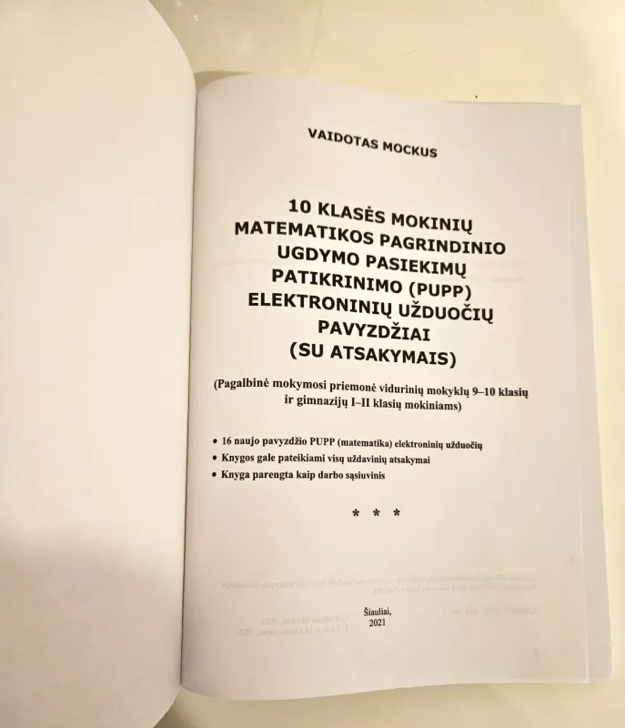 10 klasės mokinių matematikos pagrindinio ugdymo pasiekimų patikrinimo (PUPP) elektroninių užduočių pavyzdžiai (su atsakymais) - Vaidotas Mockus, knyga 3