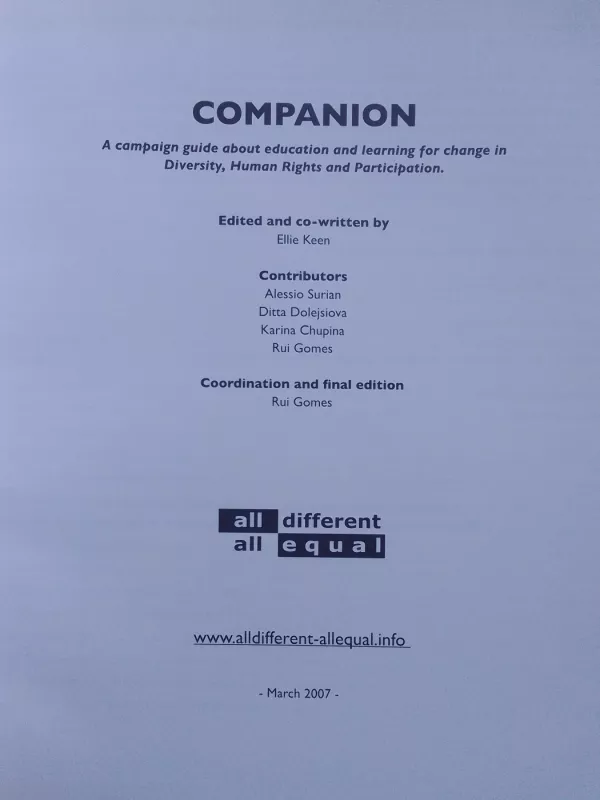 Companion - A campaign guide about education and learning for change in Diversity, Human Rights and Participation (2007) - Autorių kolektyvas, knyga 3