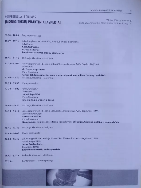 Įmonės teisių praktiniai aspektai: konferencija-forumas - Kęstutis Puščius, Tomas Bagdanskis, Jūratė Kapočiūtė, Karolis Smaliukas, Jurga Gradauskaitė, knyga 3