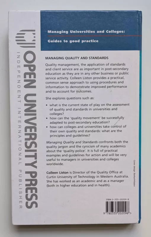 Managing Quality and Standards (Managing Universities and Colleges) -  Colleen Liston, knyga 3