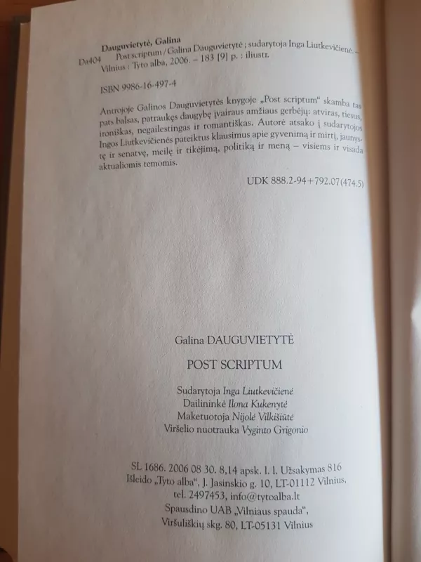 Post scriptum - Galina Dauguvietytė, knyga 3