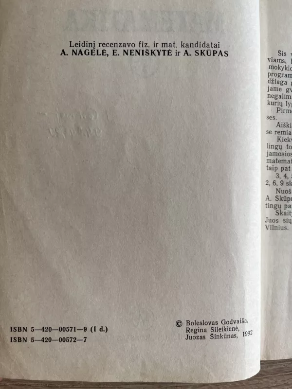 Matematika 1 - B.Godvaiša, R.Šileikienė, J.Šinkūnas, knyga 5