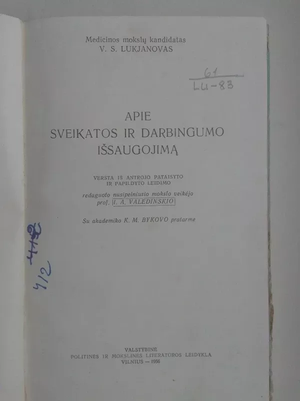 Apie sveikatos ir darbingumo išsaugojimą - V.S. Lukjanovas, knyga 3