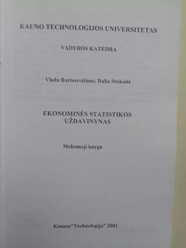 Ekonominės statistikos uždavinynas - Vladislava Bartosevičienė, knyga 3