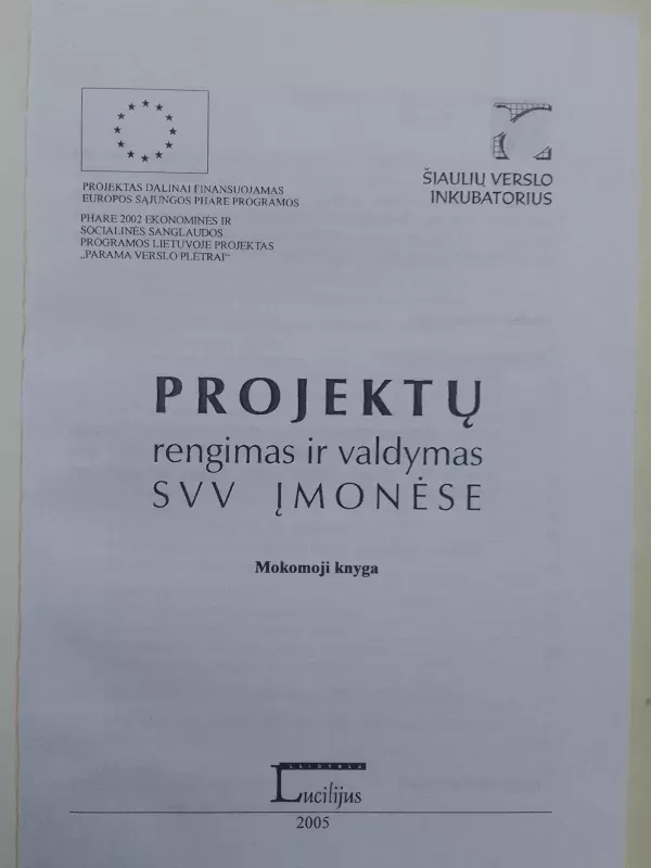 Projektų rengimas ir valdymas SVV įmonėse - Autorių Kolektyvas, knyga 3