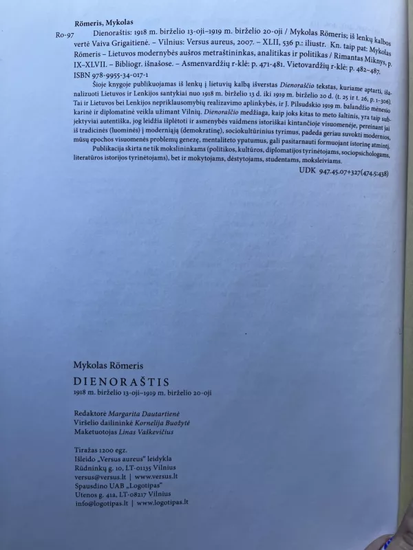 Mykolas Romeris DIENORAŠTIS 1918 m. birzelio  13-oji - 1919 m.birzelio 20- oji - Mykolas Romeris, knyga 3