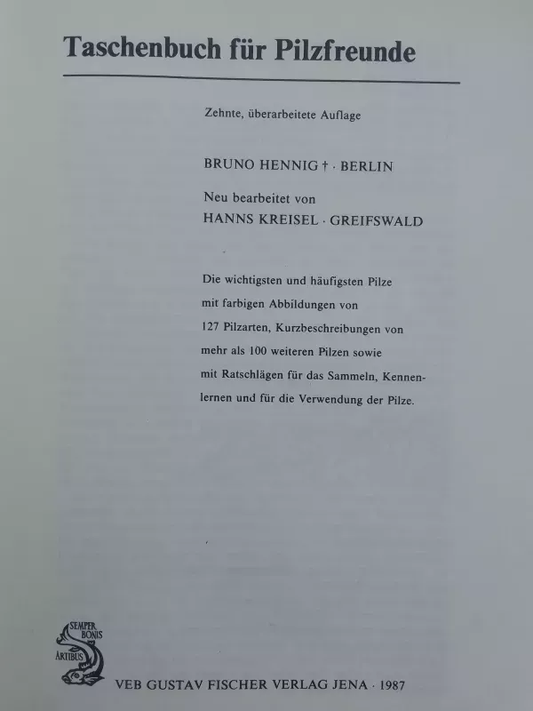 Taschenbuch fur pilzfreunde - Bruno Hennig, knyga 3